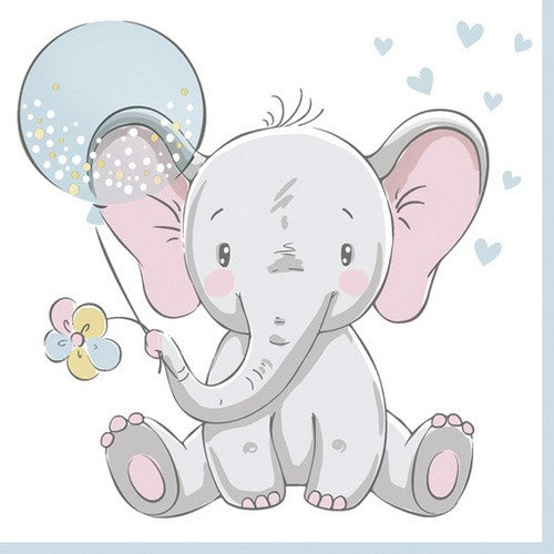Baby Elephant with Blue Balloon - Elephant with blue balloon