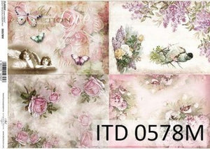 Delicate flowers with angels and birds