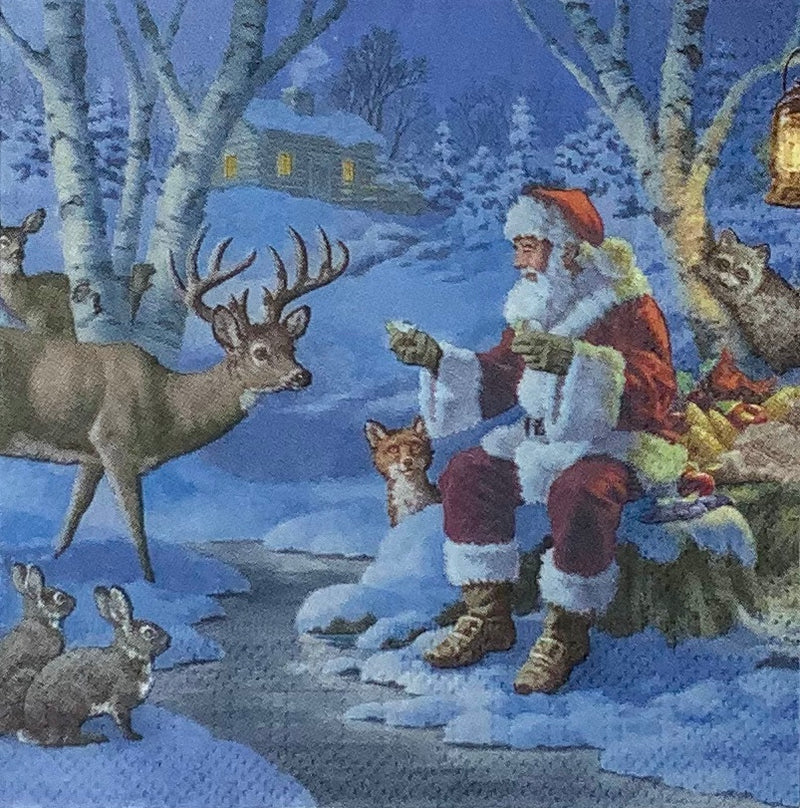 Papá Noel con animales del bosque.