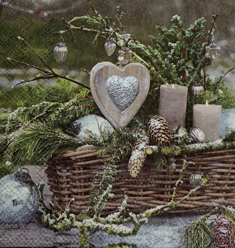 Wicker basket with winter decorations