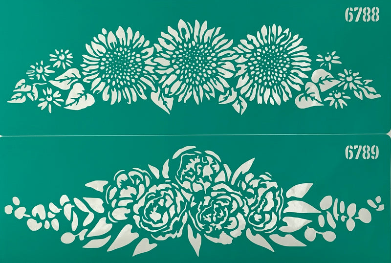 Stencil roses and sunflower garland 20+30 cm