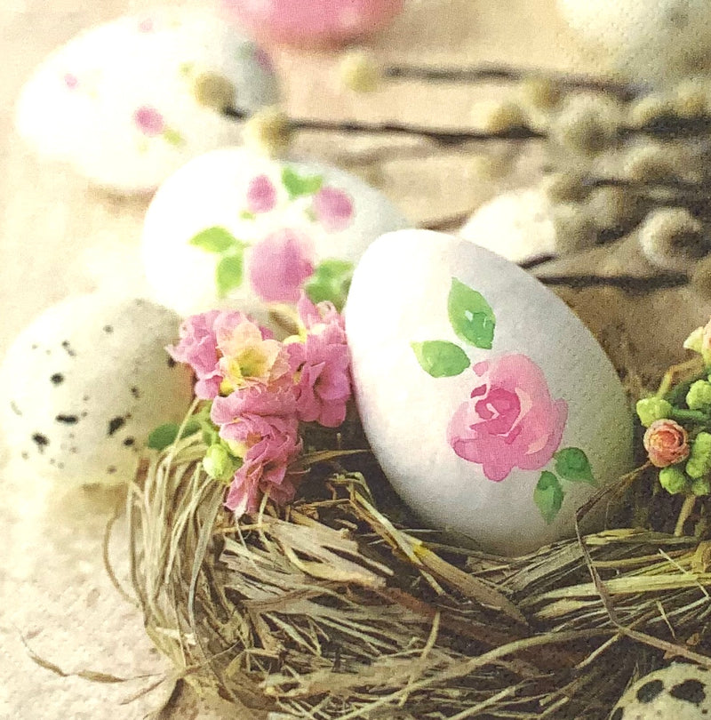 Flowery Easter eggs in the nest