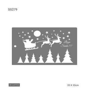 Stencil Santa Claus and fir trees