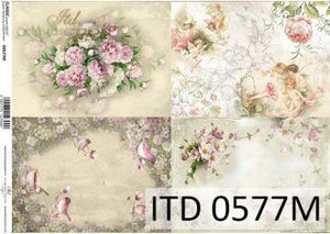 Vintage flowers with elves